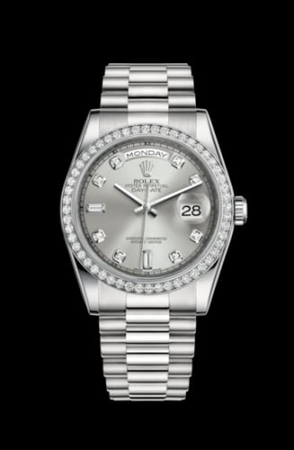 Rolex Day-Date 36 Platinum Diamonds / President / Silver Diamonds