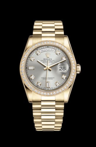 Rolex Day-Date 36 Yellow Gold Diamonds / President / Silver Diamonds