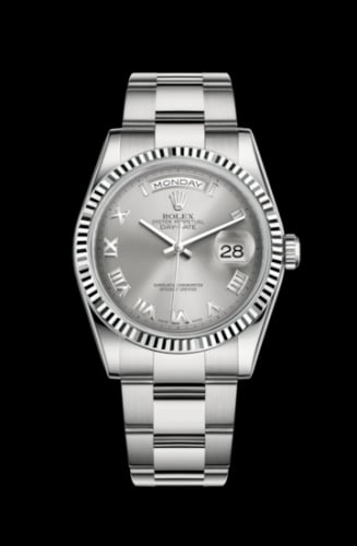 Rolex Day-Date 36 White Gold Fluted / Oyster / Grey Roman