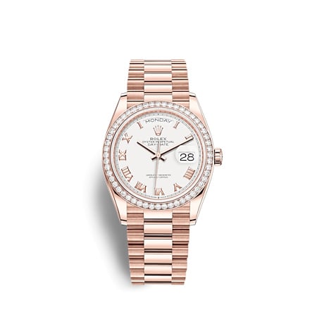 Rolex Day-Date 36 Everose Gold / Diamond / White - Roman / President