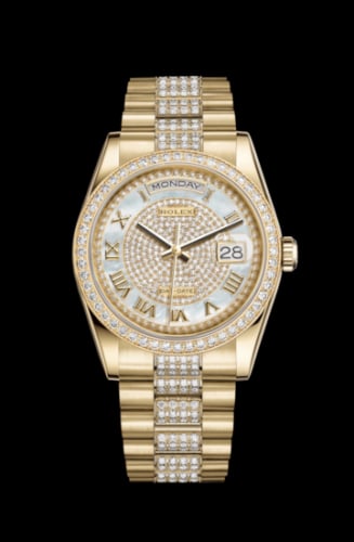 Rolex Day-Date 36 Yellow Gold Diamonds / President Diamond / Paved Roman