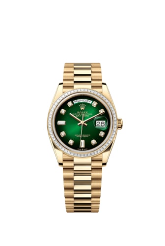 Rolex Day-Date 36 Yellow Gold - Baguette / Green Ombré - Diamond / President