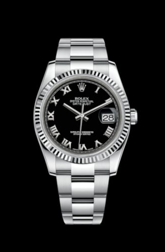 Rolex Datejust 36 Stainless Steel Fluted / Oyster / Black Roman