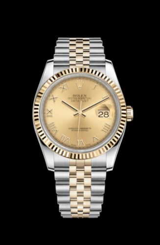 Rolex Datejust 36 Rolesor Yellow Fluted / Jubilee / Champagne Roman