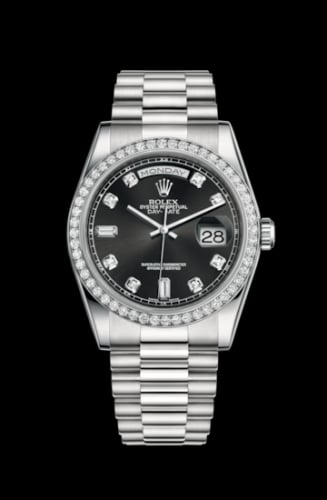 Rolex Day-Date 36 Platinum Diamonds / President / Black Diamonds