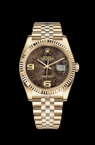 Rolex Datejust 36 Yellow Gold Fluted / Jubilee / Chocolate Floral