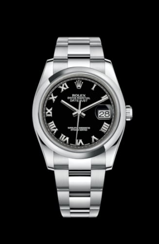 Rolex Datejust 36 Stainless Steel Domed / Oyster / Black Roman