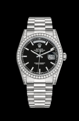 Rolex Day-Date 36 White Gold Diamonds / President / Black