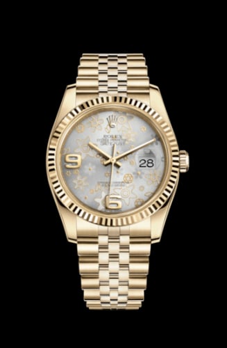 Rolex Datejust 36 Yellow Gold Fluted / Jubilee / Silver Floral
