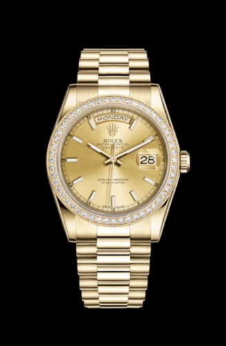 Rolex Day-Date 36 Yellow Gold Diamonds / President / Champagne
