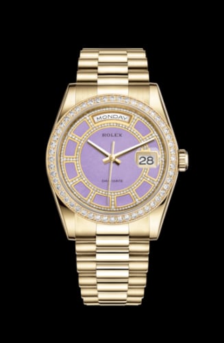 Rolex Day-Date 36 Yellow Gold Diamonds / President / Lavender Jade Carousel