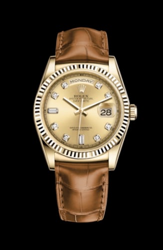 Rolex Day-Date 36 Yellow Gold / Strap / Champagne Diamonds