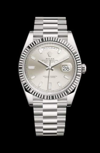 Rolex Day-Date 40 White Gold / Silver - Baguette