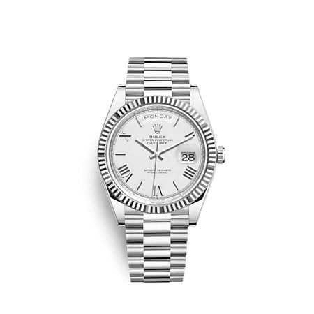 Rolex Day-Date 40 Platinum - Fluted / White - Roman