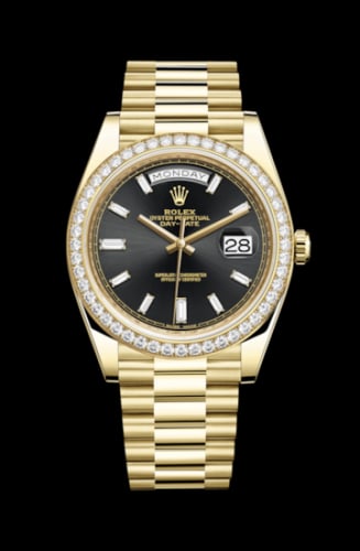 Rolex Day-Date 40 Yellow Gold / Diamond / Black - Baguette