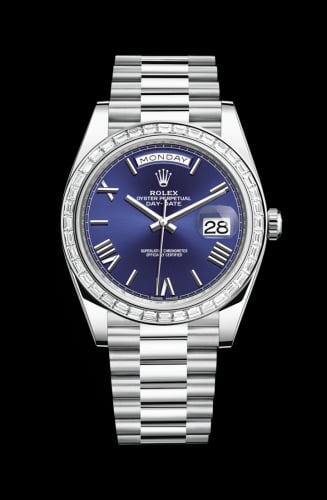 Rolex Day-Date 40 Platinum - Baguette / Blue Roman