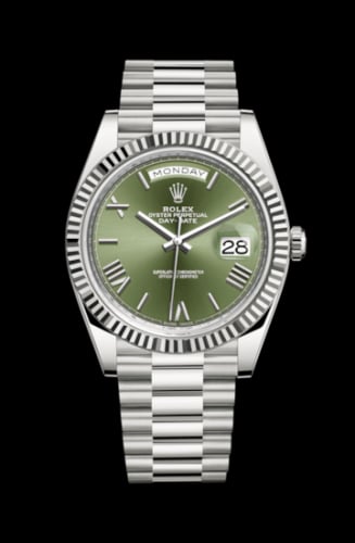 Rolex Day-Date 40 White Gold / Green - Roman