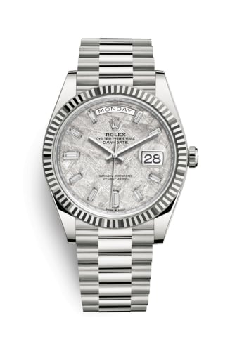 Rolex Day-Date 40 White Gold / Meteorite - Baquette