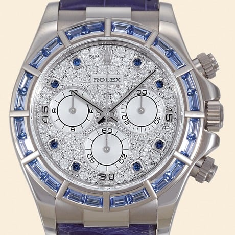 Rolex Daytona White Gold Blue Sapphire Strap Paved