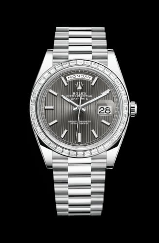 Rolex Day-Date 40 Platinum - Baguette / Grey Tuxedo