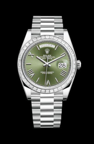 Rolex Day-Date 40 Platinum - Baguette / Green Roman