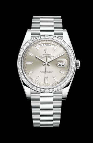 Rolex Day-Date 40 Platinum - Baguette / Silver - Baguette