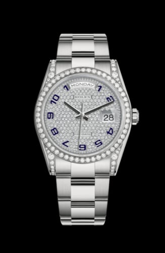 Rolex Day-Date 36 White Gold Diamonds / Oyster / Paved
