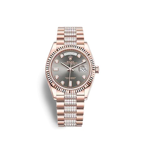 Rolex Day-Date 36 Everose Gold / Fluted / Slate - Diamond / President - Diamond