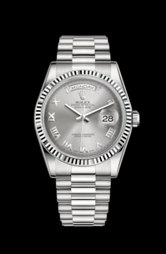 Rolex Day-Date 36 White Gold Fluted / President / Grey Roman