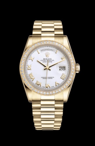 Rolex Day-Date 36 Yellow Gold Diamonds / President / White Roman