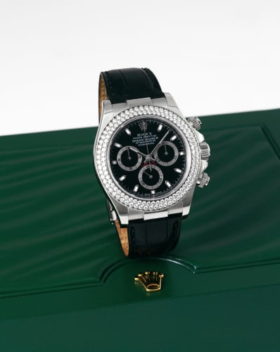 Rolex Daytona White Gold Double Row Strap Black
