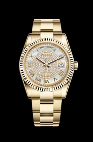 Rolex Day-Date 36 Yellow Gold Fluted / Oyster Diamond / Paved Roman