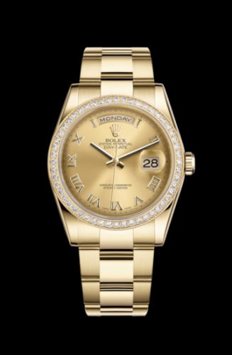 Rolex Day-Date 36 Yellow Gold Diamonds / Oyster / Champagne Roman