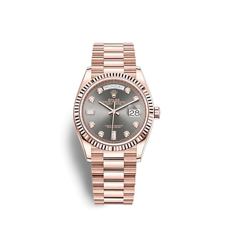 Rolex Day-Date 36 Everose Gold / Fluted / Slate - Diamond / President