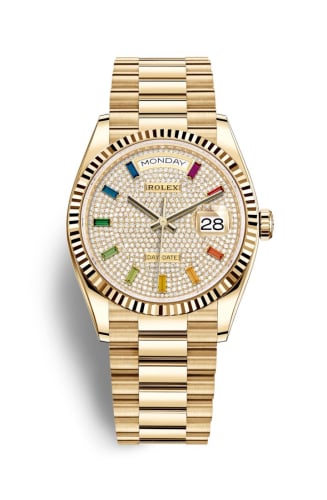 Rolex Day-Date 36 Yellow Gold / Fluted / Paved-Rainbow / President