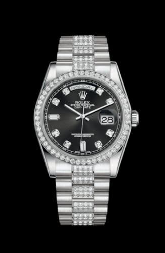 Rolex Day-Date 36 Platinum Diamonds / President Diamonds / Black Diamonds