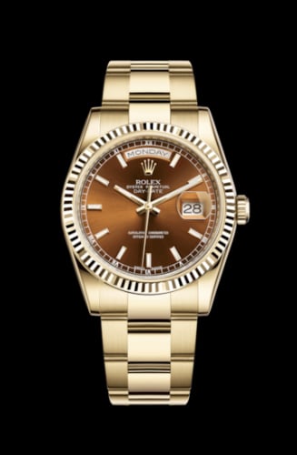 Rolex Day-Date 36 Yellow Gold Fluted / Oyster / Cognac