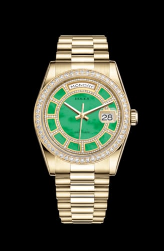 Rolex Day-Date 36 Yellow Gold Diamonds / President / Green Jade Carousel