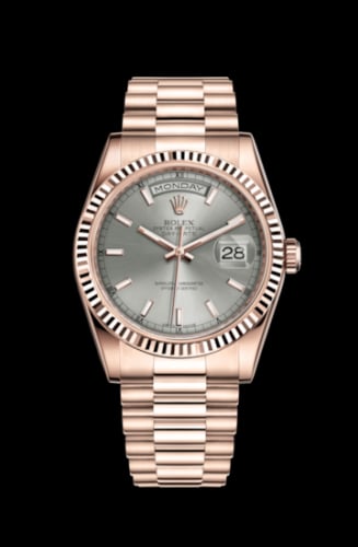 Rolex Day-Date 36 Everose Fluted / President / Rhodium
