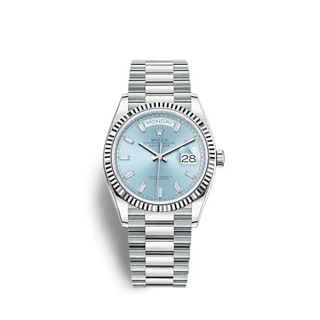 Rolex Day-Date 36 Platinum - Fluted / Ice Blue - Baguette / President