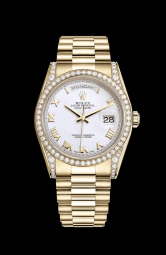 Rolex Day-Date 36 Yellow Gold Diamonds / President / White Roman
