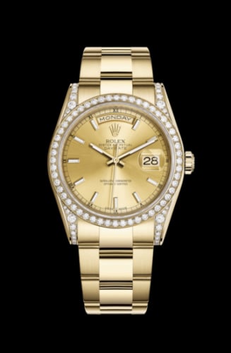 Rolex Day-Date 36 Yellow Gold Diamonds / Oyster / Champagne