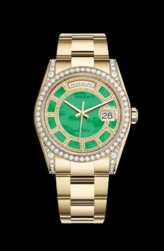 Rolex Day-Date 36 Yellow Gold Diamonds / Oyster / Green Jade Carousel