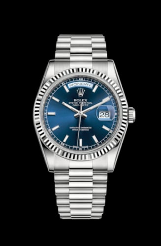 Rolex Day-Date 36 White Gold Fluted / President / Blue