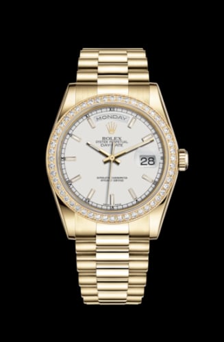 Rolex Day-Date 36 Yellow Gold Diamonds / President / White