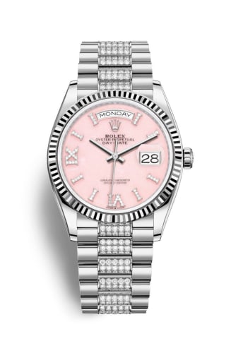 Rolex Day-Date 36 White Gold / Fluted / Opal-Diamond / President-Diamond