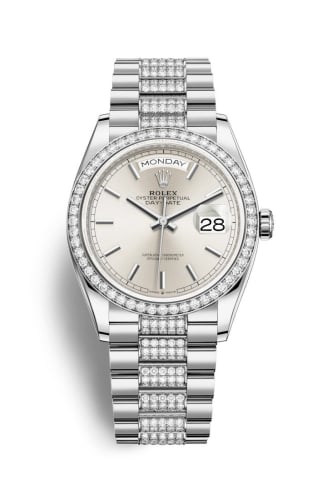 Rolex Day-Date 36 White Gold / Diamond / Silver / President - Diamond