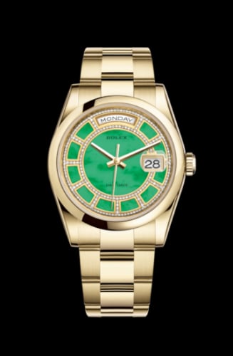Rolex Day-Date 36 Yellow Gold Domed / Oyster / Green Jade Carousel