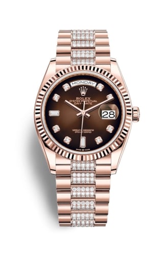 Rolex Day-Date 36 Everose Gold / Fluted / Brown Ombré-Diamond / President-Diamond
