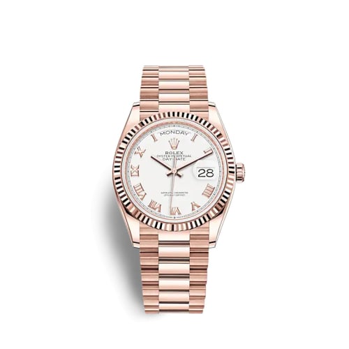 Rolex Day-Date 36 Everose Gold / Fluted / White - Roman / President